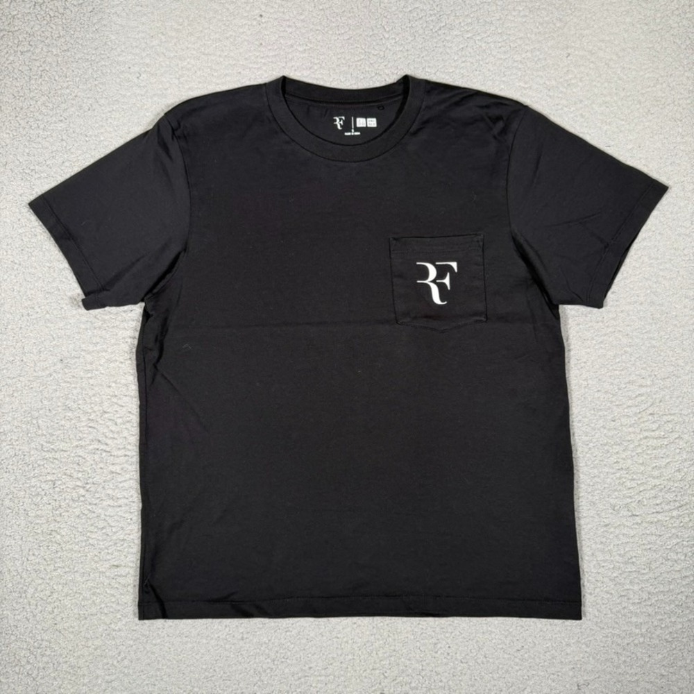 Uniqlo x Roger Federer Shirt Mens Small Black Tennis Pocket Tee Casual Preppy